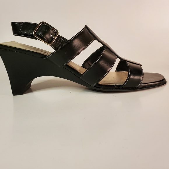 j.g. hook Shoes Japanese Inspired Black Geometric Wedge Leather